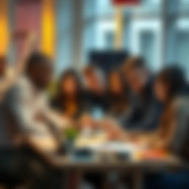 A diverse group of people gathered around a table, brainstorming ideas and discussing project testing strategies.