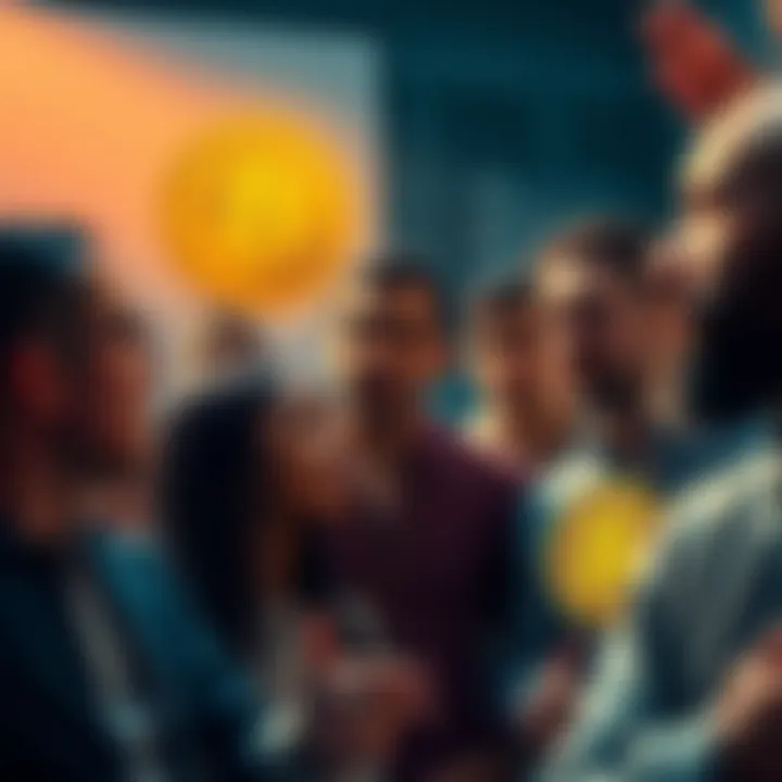 A group of people sharing their experiences about Bitcoin, showing varied expressions of realization and belief.