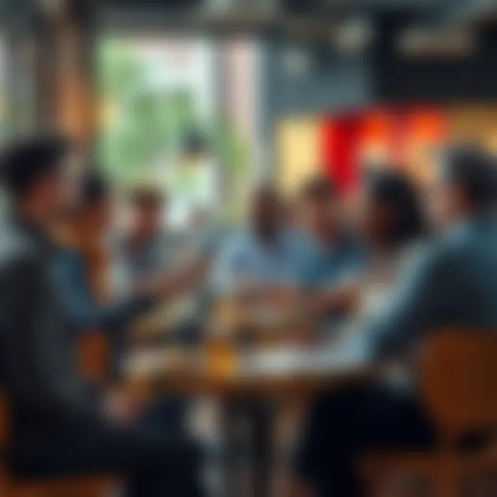 Diverse group of people engaging in conversation about current events at a cafe table