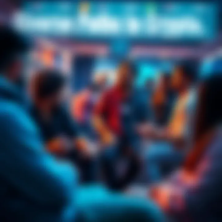 A diverse group of people discussing cryptocurrencies in a casual setting, showcasing their different motivations for joining the market.