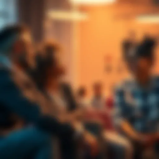 A diverse group of people sitting together, sharing their thoughts and feelings with expressions of empathy and connection.