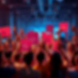 Group of excited people celebrating together, holding signs and cheering for the sub 50k milestone