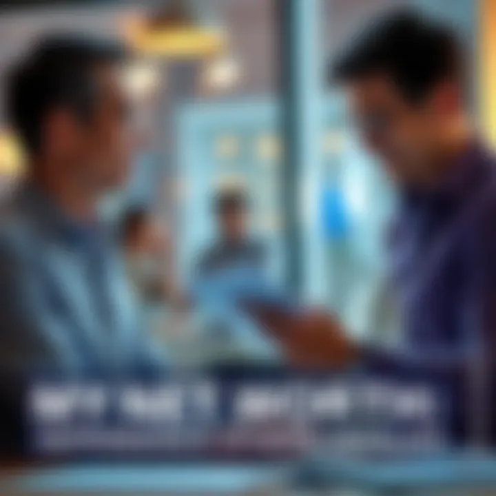 Two people exchanging financial documents and discussing investments