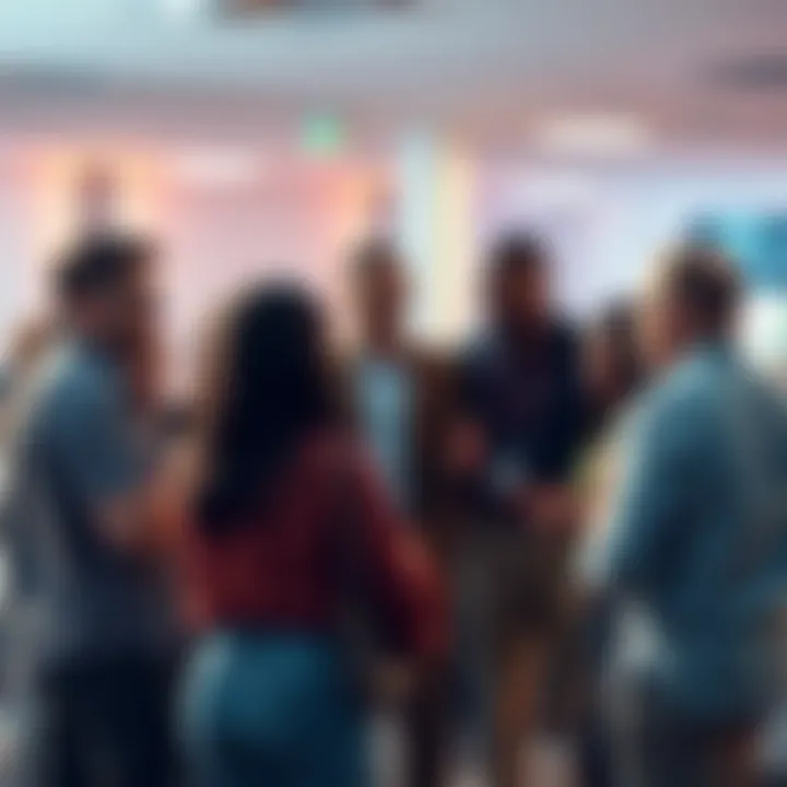 A group of diverse people engaged in a conversation about innovative ideas and possibilities.
