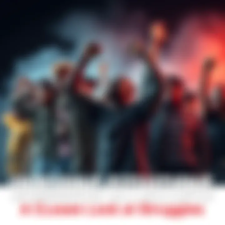 A group of diverse people showing strength while overcoming tough situations, demonstrating resilience and unity.