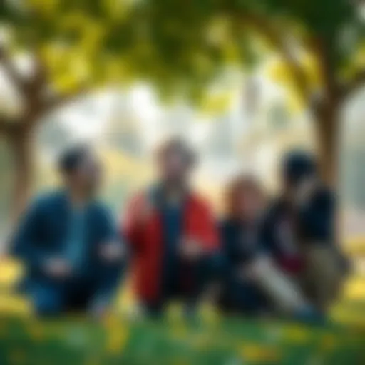 A group of friends laughing and enjoying each other's company in a park