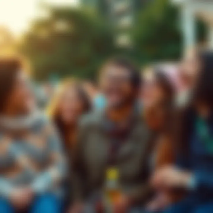 A group of friends sharing a funny moment outdoors, laughing and enjoying each other's company.