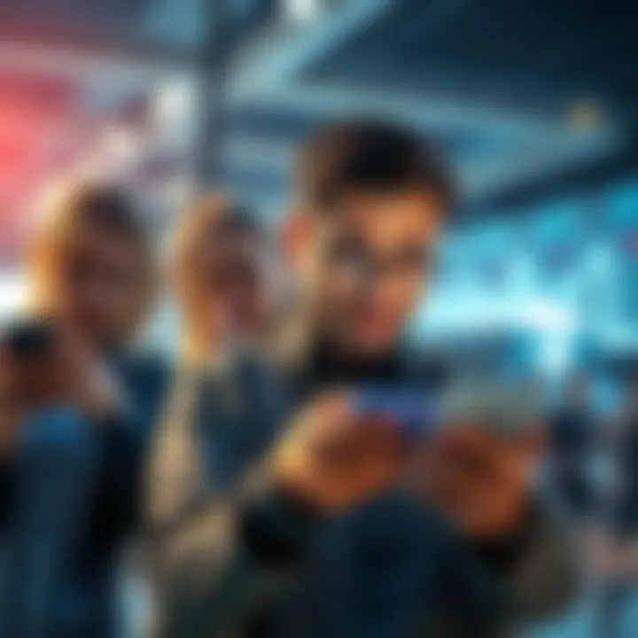 Group of people looking worried while checking financial news on their phones