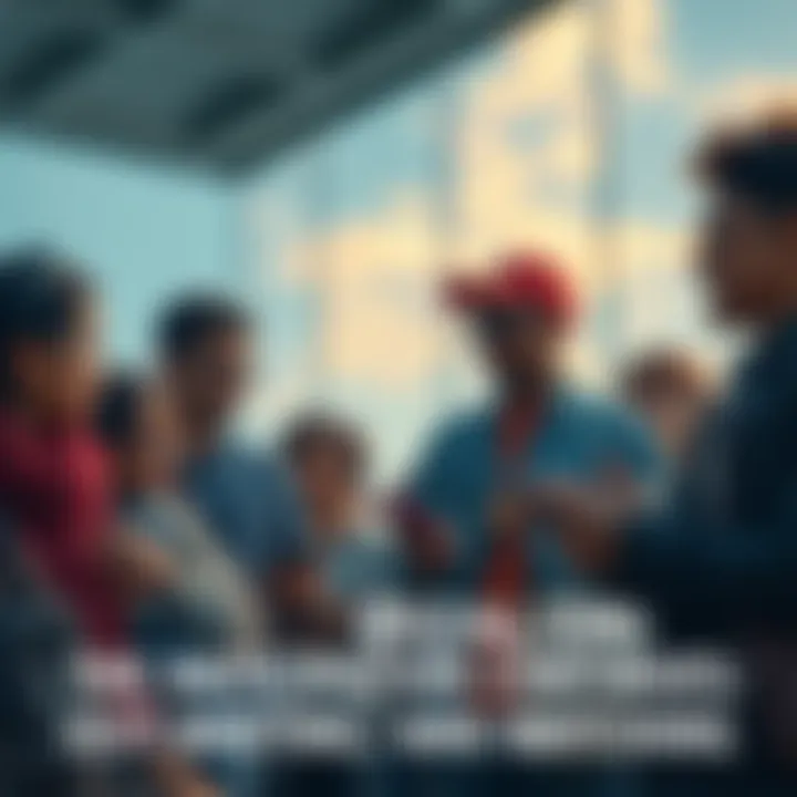 A group of diverse people looking at their watches and phones, showing signs of waiting and expectation. Some are chatting while others glance at the sky, reflecting a sense of suspense.