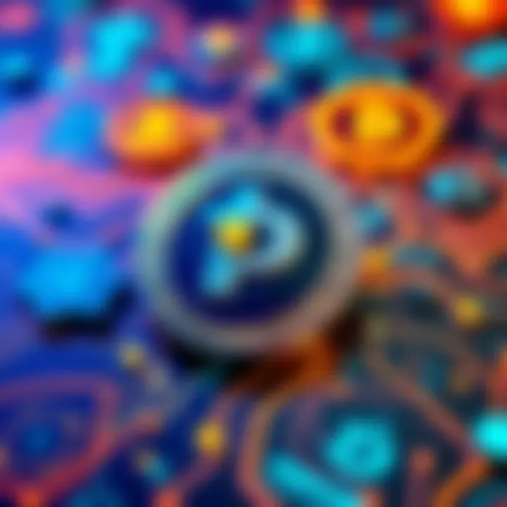 Illustration of the Pepecoin logo with a background of blockchain technology symbols and mining graphics.