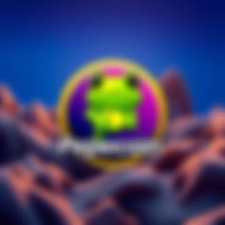 A vibrant logo of Pepecoin featuring a cartoon frog, symbolizing its unique meme coin identity on a bold background.