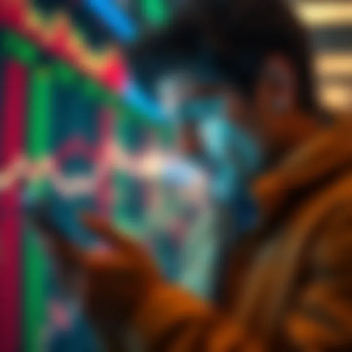 Individual looking at stock prices on a smartphone, appearing focused and concerned about the market.