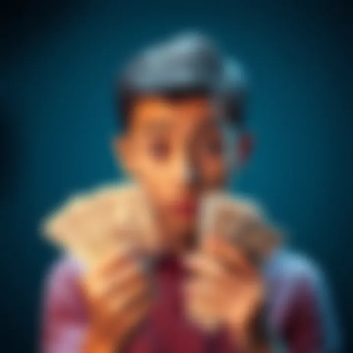 A person appears worried while holding cash, showing signs of vulnerability to scams. Their facial expression indicates confusion and concern, highlighting how individuals can be easily targeted by sc...