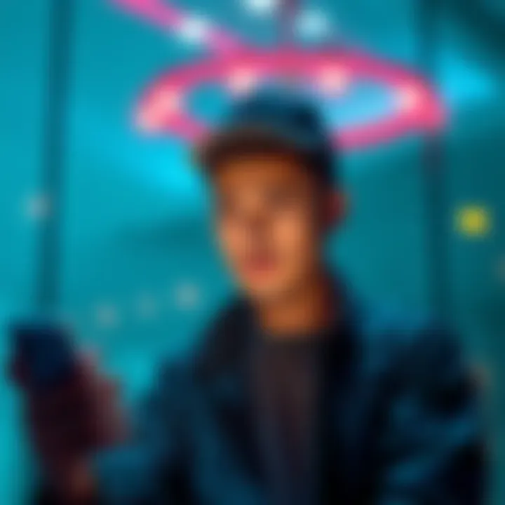 A person looks at a smartphone while contemplating their banking choices, with a worried expression.