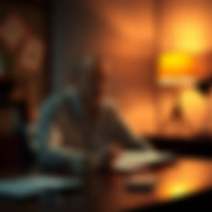 A person sitting at a desk, looking thoughtful with a notebook and pen, symbolizing indecision about plans.