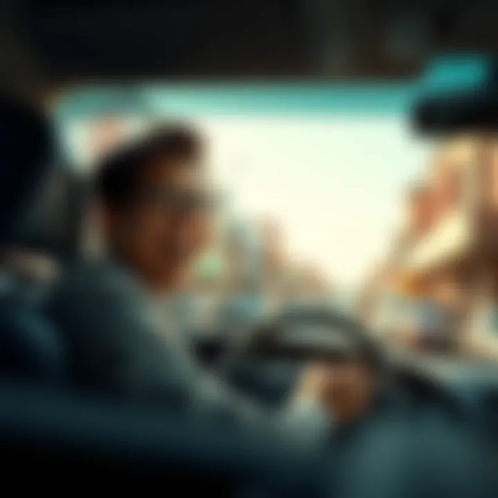 A person in a car smiling while driving through a vibrant town street, symbolizing a lucky journey that leads to becoming mayor.