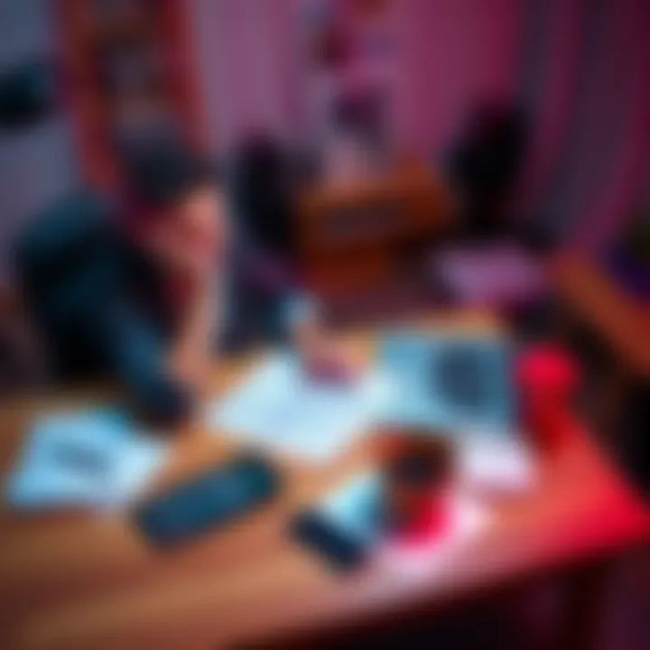 Individual sitting at a desk, using a laptop to file crypto taxes while looking relieved. Tax forms and a calculator are on the desk alongside a cup of coffee.