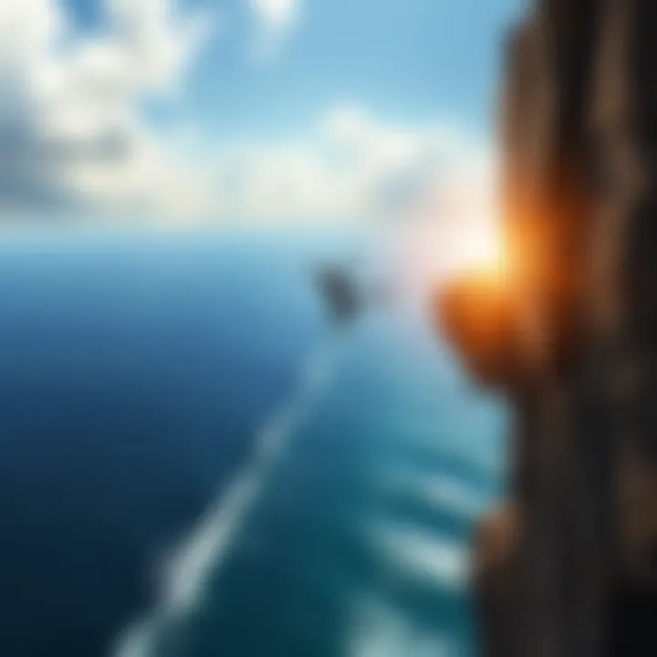 A person leaps off a cliff into a vast ocean below, symbolizing risk and embracing change.