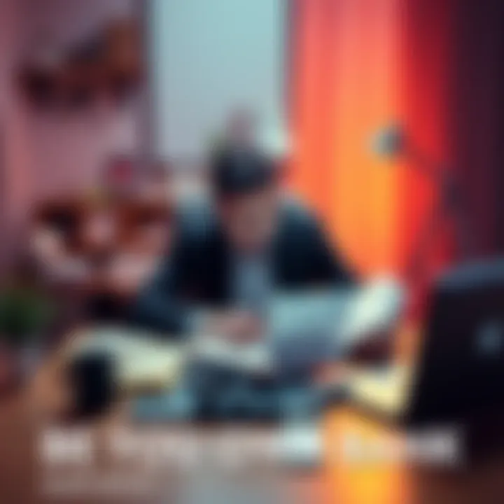 A person sitting at a desk with money and financial documents, symbolizing financial independence