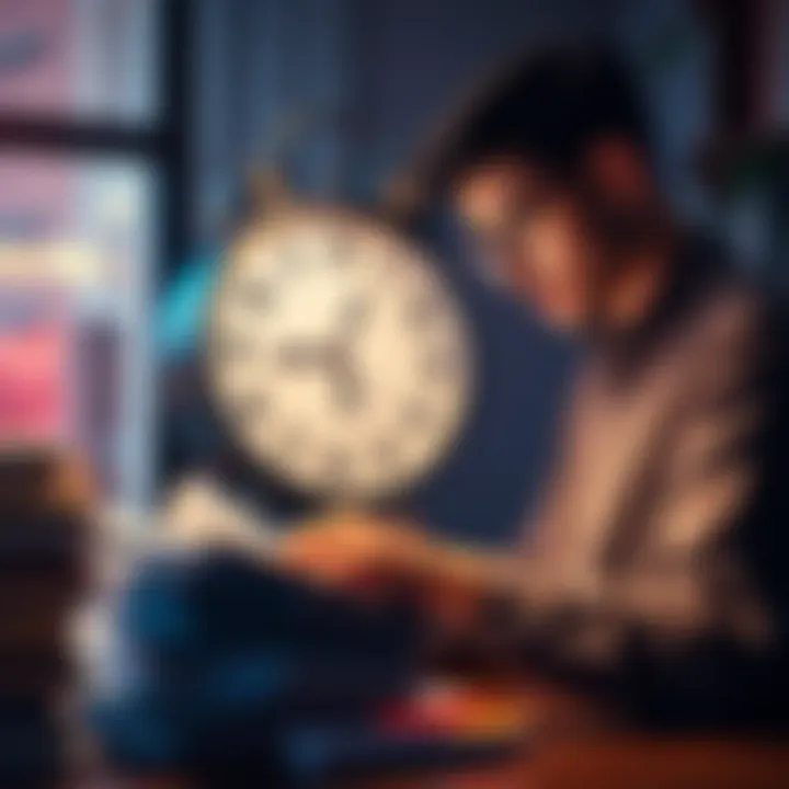 Person planning finances with clock A person looking at a clock while organizing financial documents and planning future savings