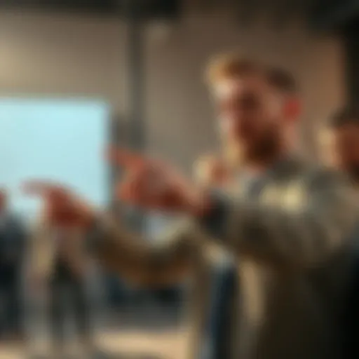 A person confidently pointing to a prediction with a group of skeptics in the background