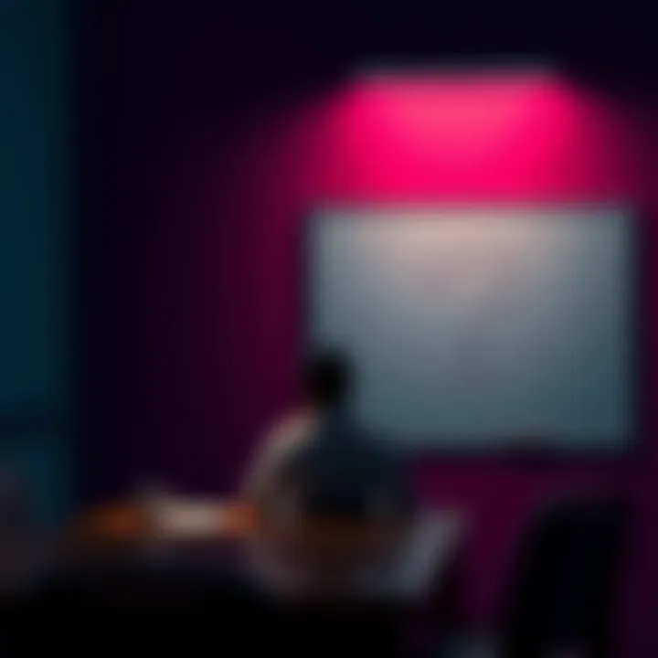 A person sitting at a table, looking thoughtful while staring at a question mark on a whiteboard.