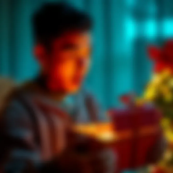 A person receiving a gift An individual surprised as they open a gift box, revealing a heartfelt item inside