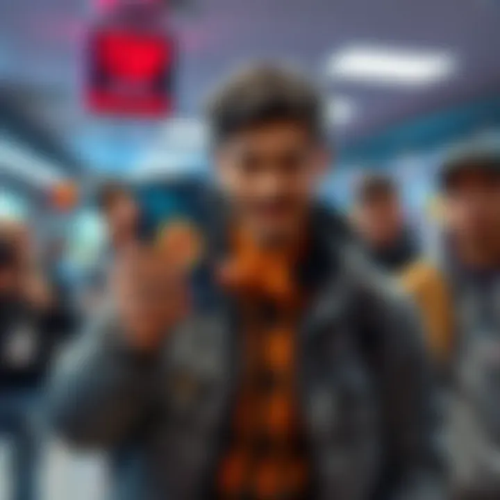 Person Showing Bitcoin Wallet Individual proudly displaying their smartphone with a Bitcoin wallet containing 0.005 BTC, surrounded by curious onlookers in a casual setting.