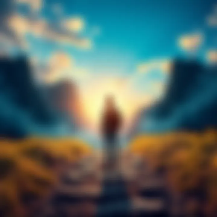 A person standing at the beginning of a path, looking ahead with a backpack, symbolizing new adventures and personal growth