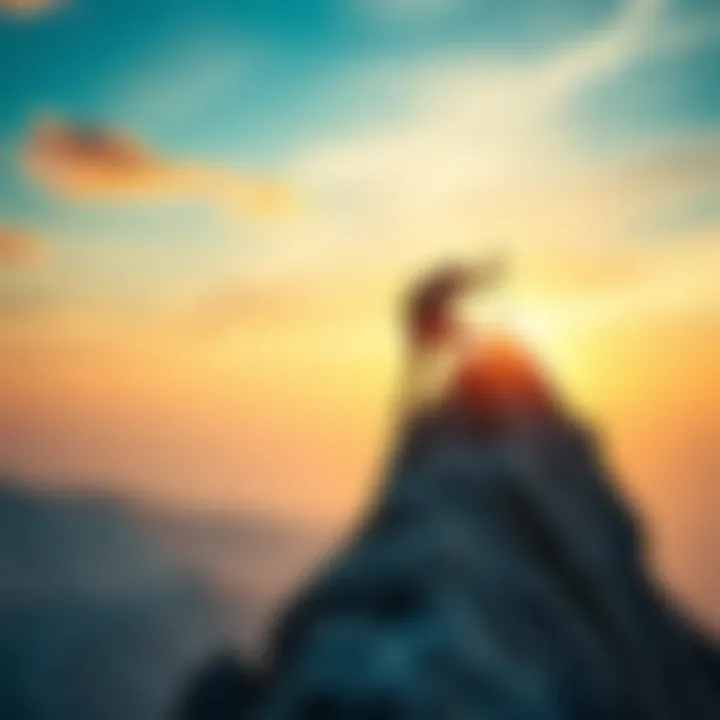 Person climbing a mountain A determined individual climbing a steep mountain, symbolizing perseverance and self-belief during tough challenges.