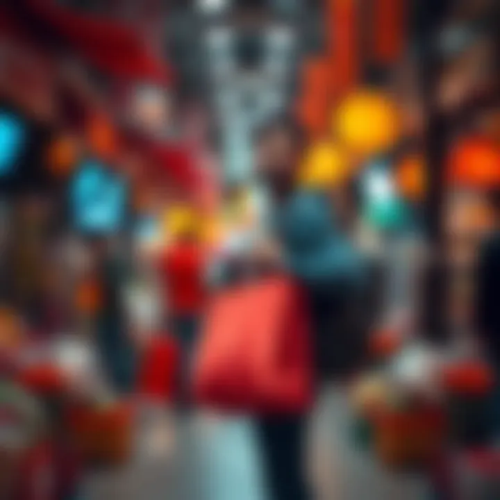 Person Holding Bags Individual confidently holding shopping bags, symbolizing investment and patience in a busy market environment
