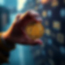 A person holds a Bitcoin coin in one hand, symbolizing ownership and investment in cryptocurrency.