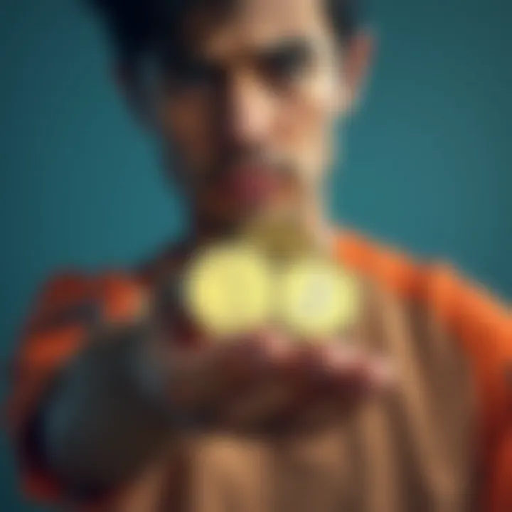 A person holding a few USDC coins with a concerned look, symbolizing struggles with stablecoins as payment methods.