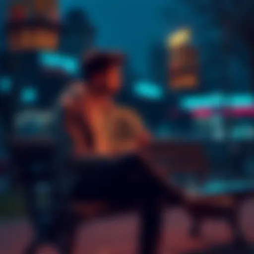 A person sitting on a bench looks thoughtful while holding a Bitcoin symbol, representing their decision to leave cryptocurrency behind.