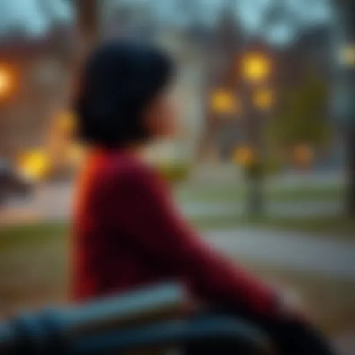 A woman sitting on a park bench, looking thoughtful as she gazes into the distance, symbolizing personal growth and understanding in relationships.