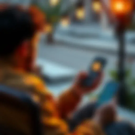 Individual engaging with a cryptocurrency app on a smartphone while sitting outside, symbolizing financial freedom and community support