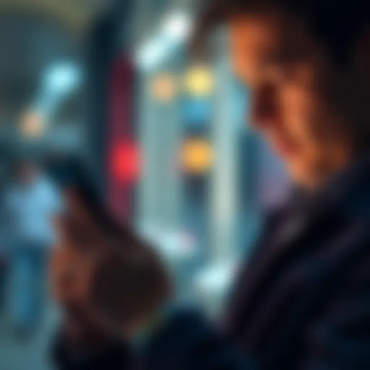 A person looking at the Pi app on their phone, considering if it's worth signing up, with a thoughtful expression.