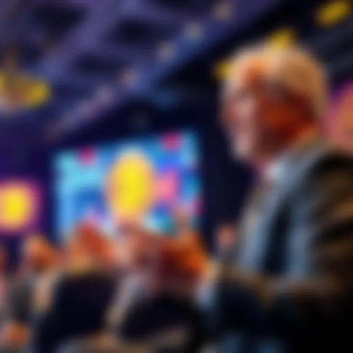 Peter Schiff speaking at a conference, expressing concerns about Bitcoin and Ethereum business models.