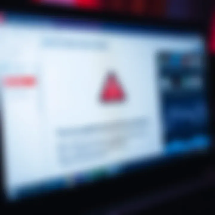 A close-up of a suspicious email on a computer screen with a warning symbol, indicating potential phishing attempts related to SurveyMonkey.