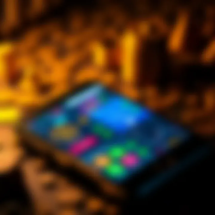 A smartphone displaying mining app interfaces with digital coins and graphics