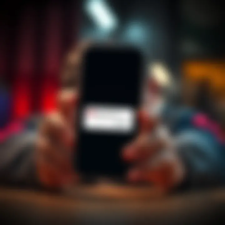 A smartphone showing an error message on an app screen, with frustrated user in the background