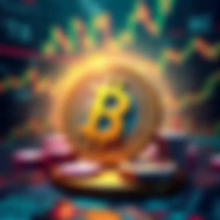 An illustration of a digital coin with the Pi symbol, surrounded by cryptocurrency graphics and charts, representing how Pi Coin functions.
