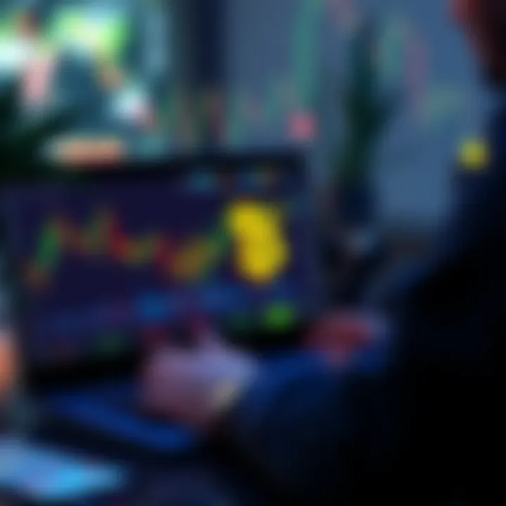 Pi Cryptocurrency Investment A person analyzing cryptocurrency graphs on a laptop with Pi logo in focus, symbolizing investment potential.