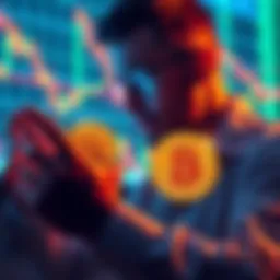 A person analyzing trading charts with Pi coin graphics, showing market trends and spot stacking during a downturn.