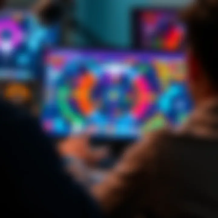 A person using the Pi browser to play cidigames online, showcasing a colorful gaming interface on the screen