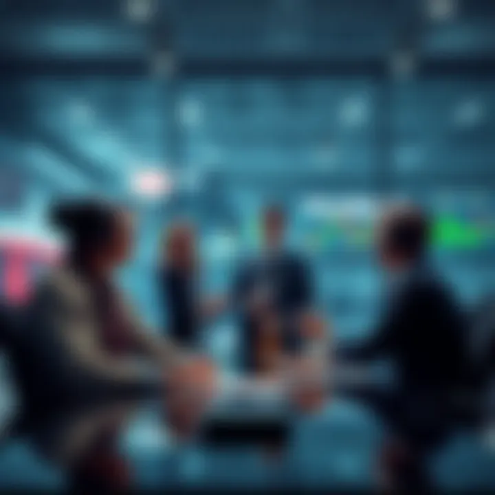 A group of traders discussing strategies in an office setting, reflecting on Polymarket's in-house team formation.