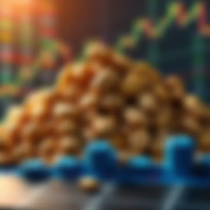 Potatoes Surpassing Crypto A pile of fresh potatoes sitting on top of a stock market chart, symbolizing their rise in trade value over cryptocurrencies.