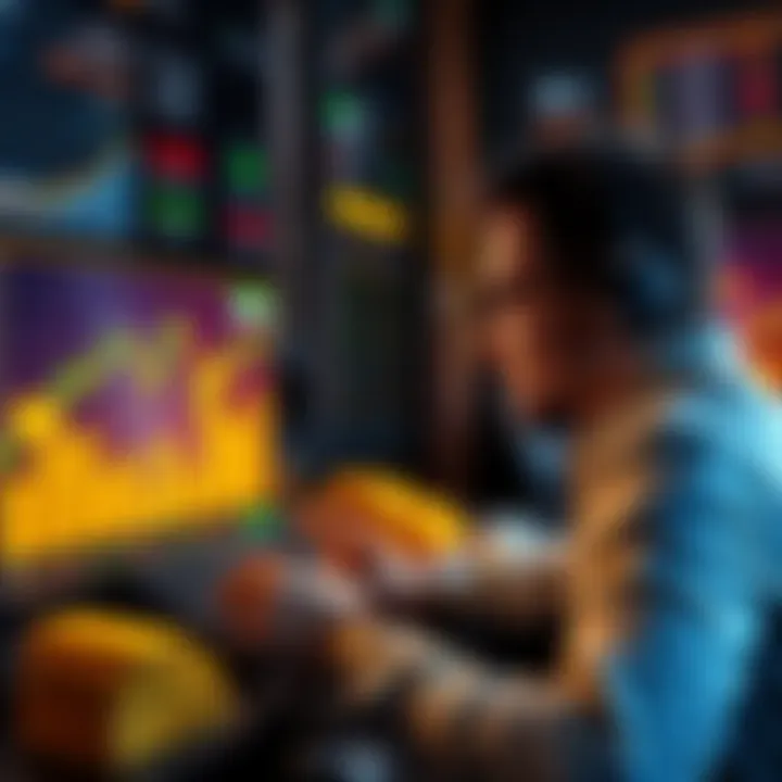 A person engaging in online trading of gold and silver with charts and rewards displayed on the screen.