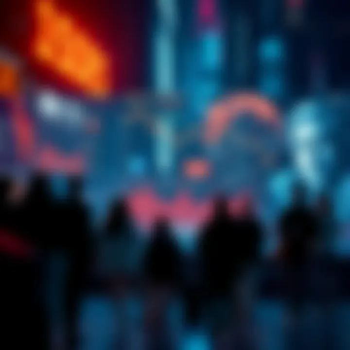 A visual representation of prediction markets showing graphs and people discussing societal issues, indicating a decline in values.