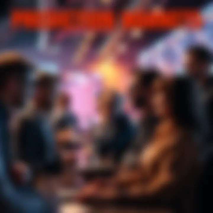 A group of people discussing and analyzing various events in prediction markets, showing excitement and collaboration.